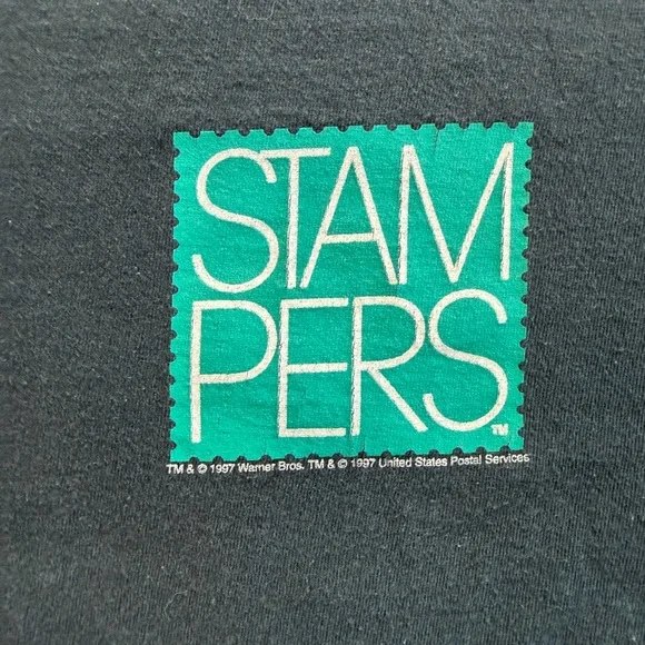 Vintage 90s Bugs Bunny Looney Tunes Stampers Black Graphic T-shirt - Picture 3 of 4